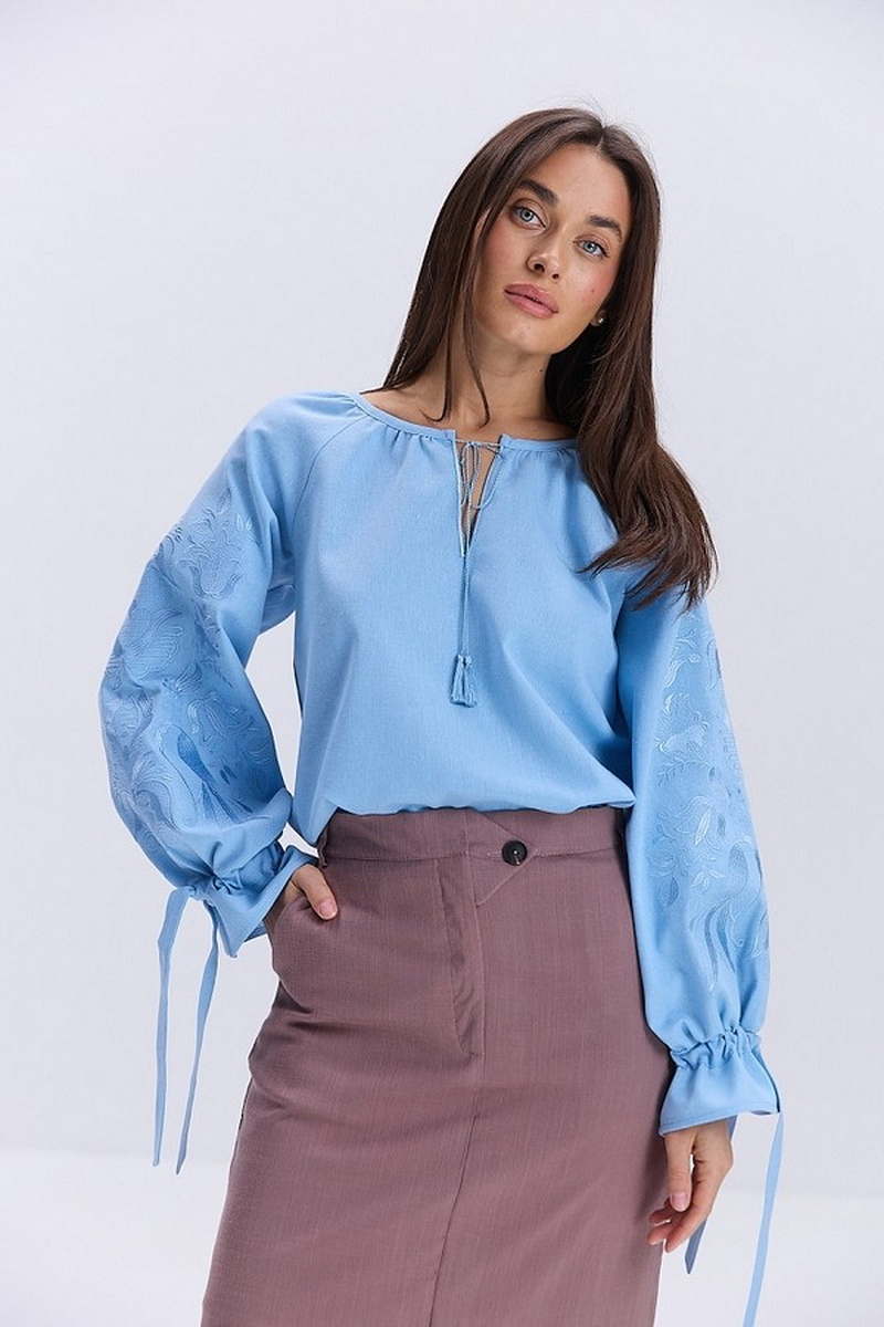 Women's blue vyshyvanka with blue embroidery Antonida